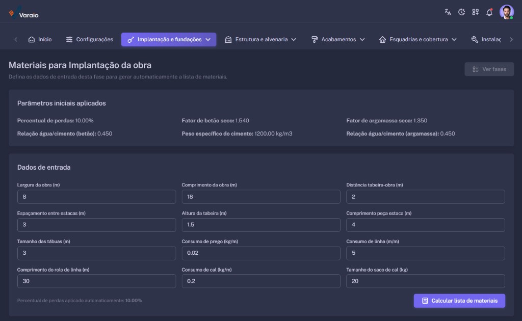 Varaio - Site setup materials